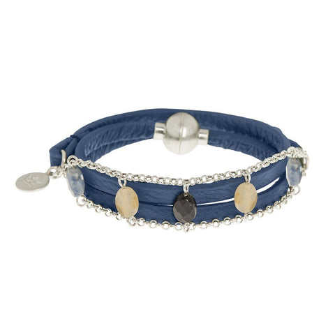 Sence Copenhagen Armband Brecelet Leder Jewelry SENCE Copenhagen Navy Blue Versilbert 